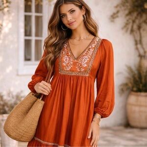 Ex Voto Hazel Chili Maxi Hazel Dress Embroidered Beaded Boho Artisan Small 289